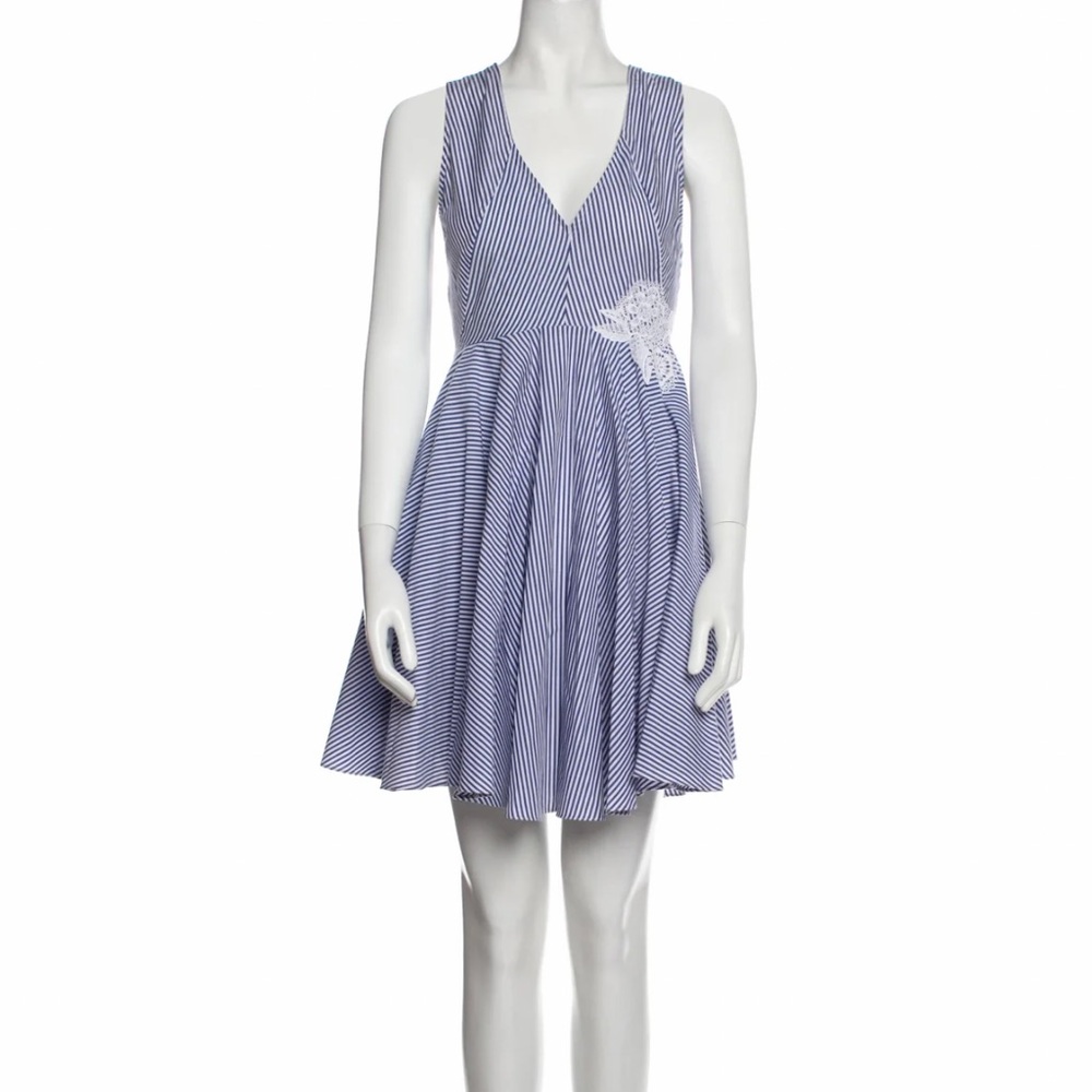 Sandro Blue and White Striped V-Neck Mini Dress